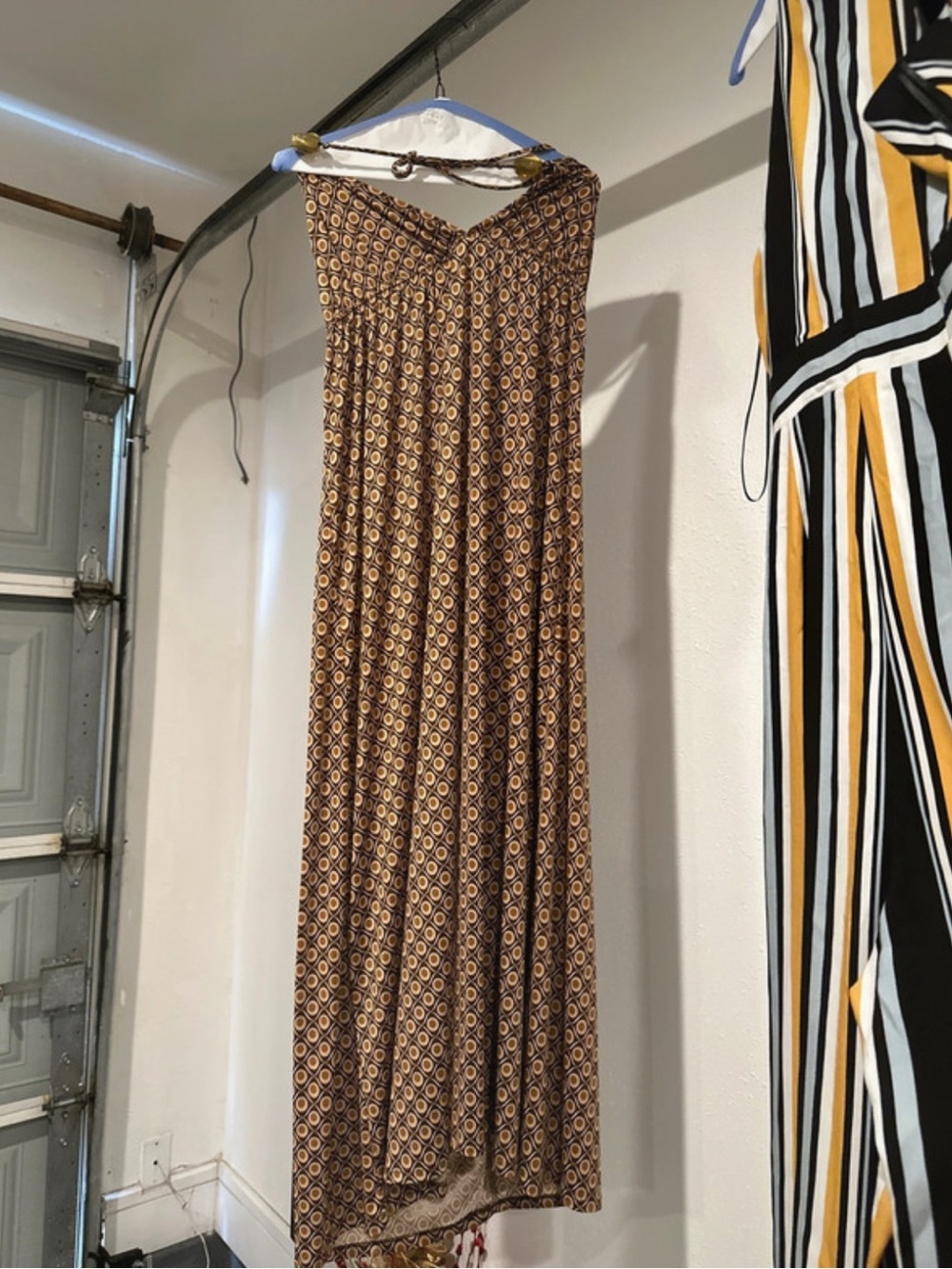 Women's Sleeveless Midi Dress in Brown Geometric Print
